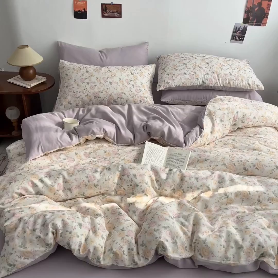 91家纺网 家纺一手货源 找家纺 涵宸家纺 2026新款双层纱印花四件套 B婉然