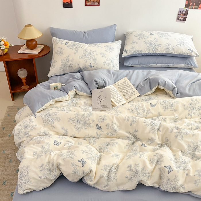 91家纺网 家纺一手货源 找家纺 涵宸家纺 2026新款双层纱印花四件套 B文墨碟