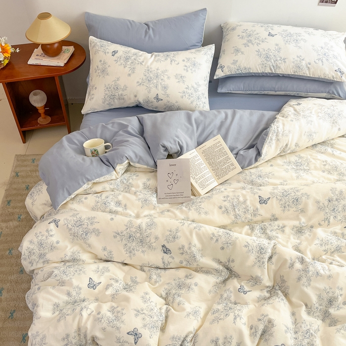 91家纺网 家纺一手货源 找家纺 涵宸家纺 2026新款双层纱印花四件套 B文墨碟