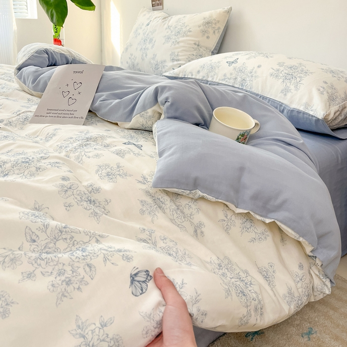 91家纺网 家纺一手货源 找家纺 涵宸家纺 2026新款双层纱印花四件套 B文墨碟