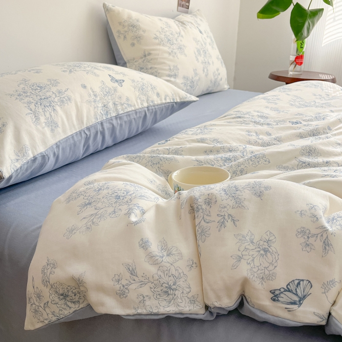 91家纺网 家纺一手货源 找家纺 涵宸家纺 2026新款双层纱印花四件套 B文墨碟