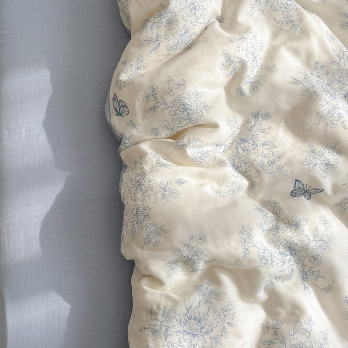 91家纺网 家纺一手货源 找家纺 涵宸家纺 2026新款双层纱印花四件套 B文墨碟