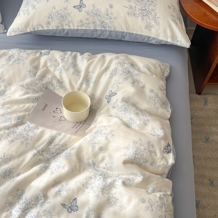 91家纺网 家纺一手货源 找家纺 涵宸家纺 2026新款双层纱印花四件套 B文墨碟