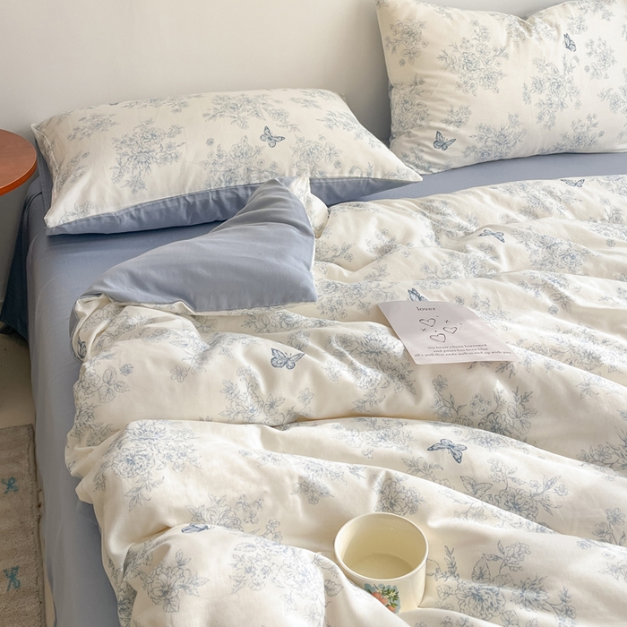 91家纺网 家纺一手货源 找家纺 涵宸家纺 2026新款双层纱印花四件套 B文墨碟