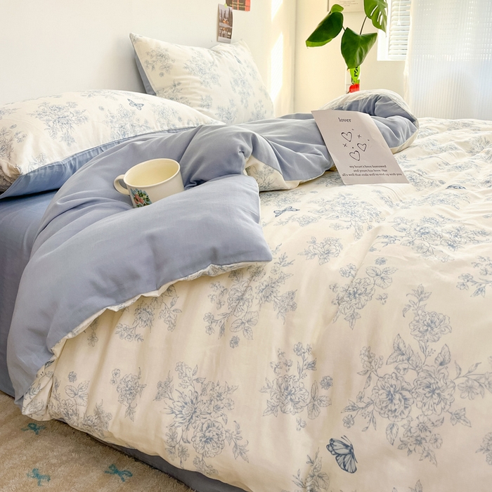 91家纺网 家纺一手货源 找家纺 涵宸家纺 2026新款双层纱印花四件套 B文墨碟