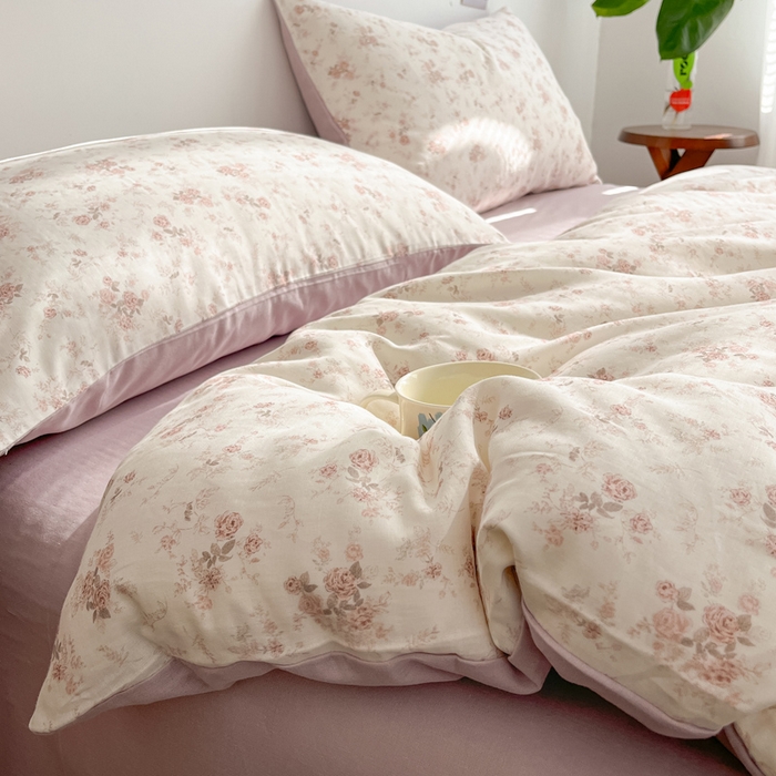 91家纺网 家纺一手货源 找家纺 涵宸家纺 2026新款双层纱印花四件套 B问秋黄