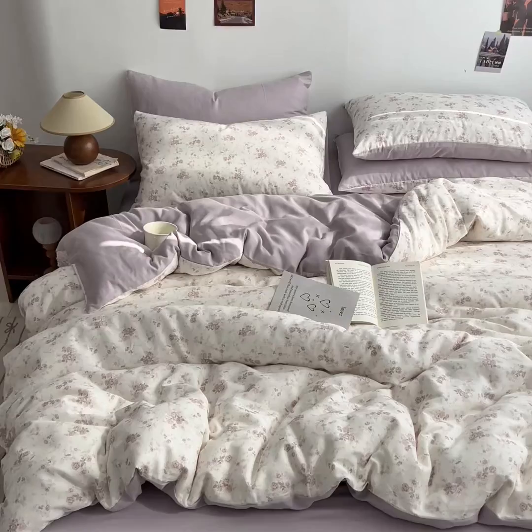 91家纺网 家纺一手货源 找家纺 涵宸家纺 2026新款双层纱印花四件套 B问秋黄