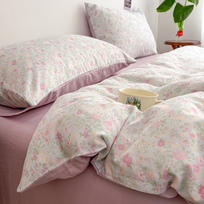 91家纺网 家纺一手货源 找家纺 涵宸家纺 2026新款双层纱印花四件套 B悠然紫