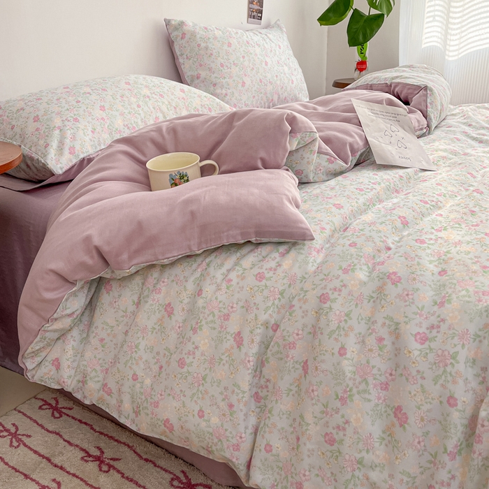 91家纺网 家纺一手货源 找家纺 涵宸家纺 2026新款双层纱印花四件套 B悠然紫