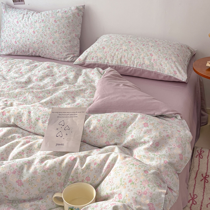 91家纺网 家纺一手货源 找家纺 涵宸家纺 2026新款双层纱印花四件套 B悠然紫