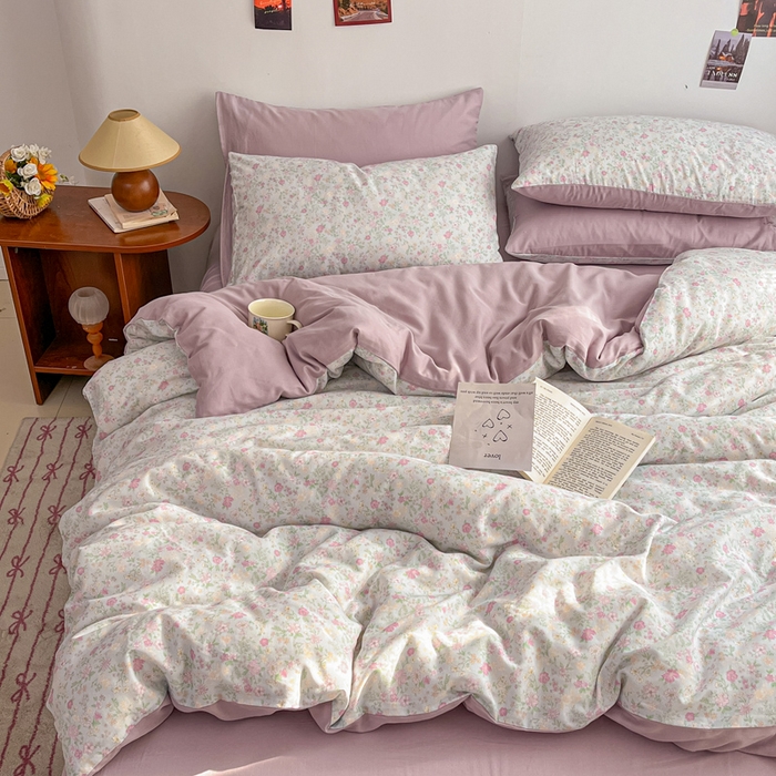 91家纺网 家纺一手货源 找家纺 涵宸家纺 2026新款双层纱印花四件套 B悠然紫