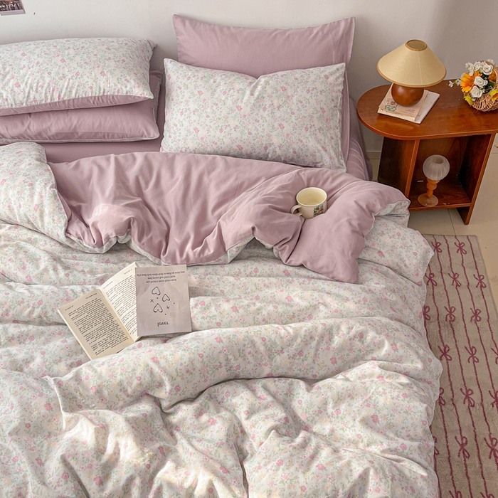 91家纺网 家纺一手货源 找家纺 涵宸家纺 2026新款双层纱印花四件套 B悠然紫