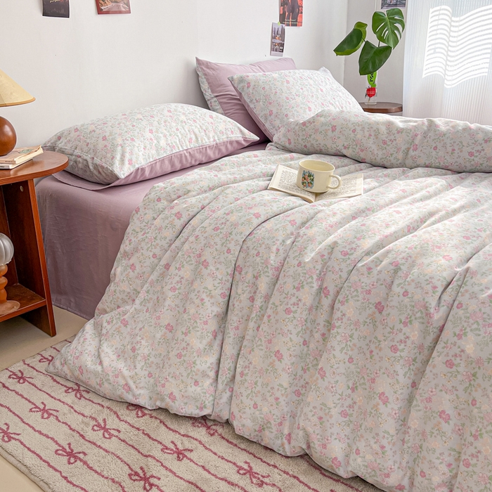 91家纺网 家纺一手货源 找家纺 涵宸家纺 2026新款双层纱印花四件套 B悠然紫