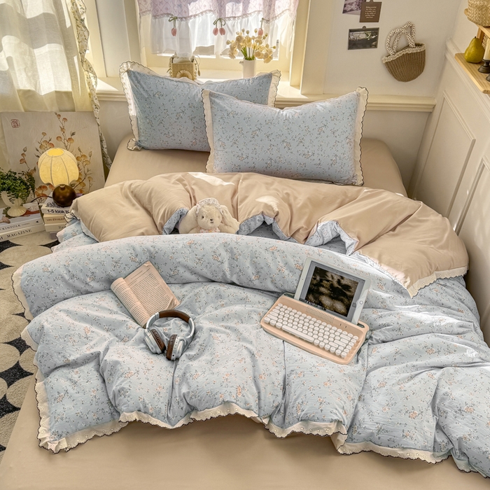 梵克保罗 2026新款A类仿棉古法水洗棉法式全棉花边四件套 赛琳娜