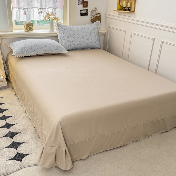 91家纺网 家纺一手货源 找家纺 梵克保罗 2026新款A类仿棉古法水洗棉法式全棉花边四件套 赛琳娜