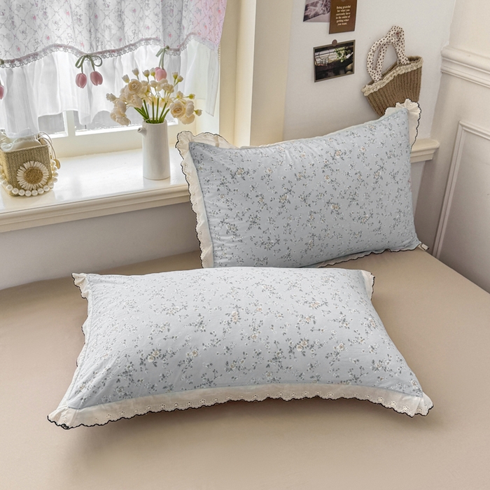 91家纺网 家纺一手货源 找家纺 梵克保罗 2026新款A类仿棉古法水洗棉法式全棉花边四件套 赛琳娜