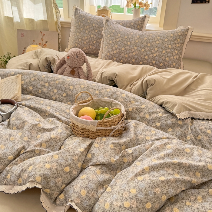 91家纺网 家纺一手货源 找家纺 梵克保罗 2026新款A类仿棉古法水洗棉法式全棉花边四件套 森屿