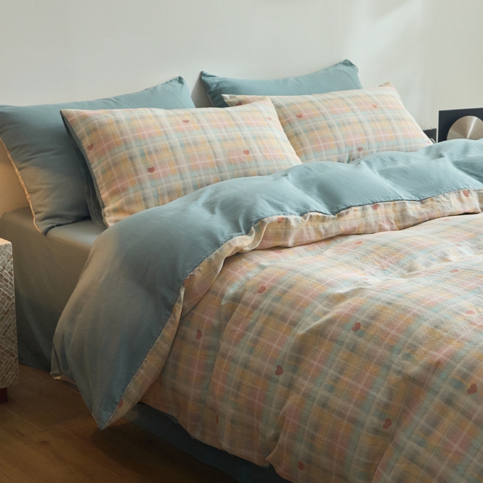 91家纺网 家纺一手货源 找家纺 涵宸家纺 2026新款双层纱印花四件套 D爱的密语