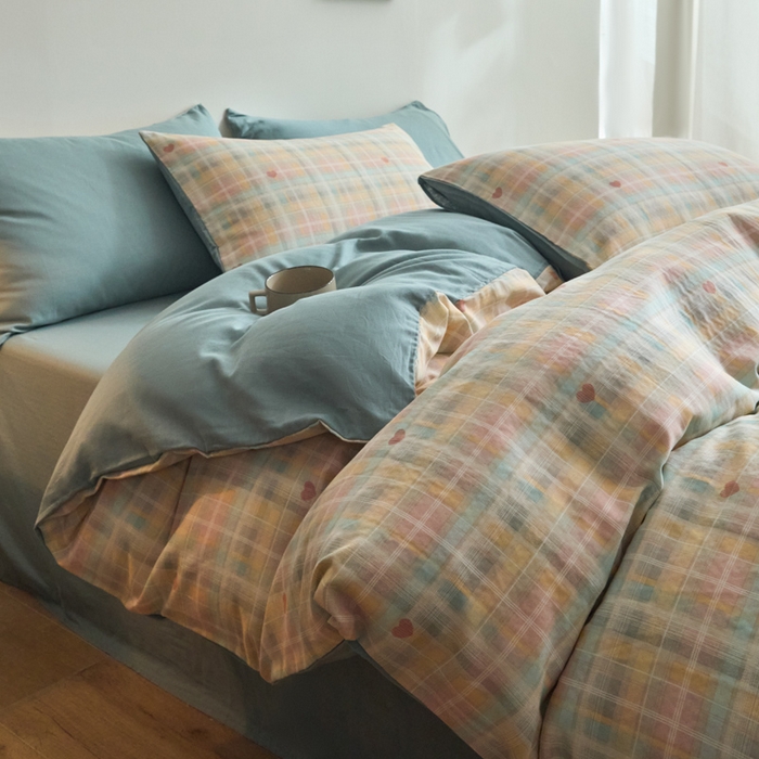 91家纺网 家纺一手货源 找家纺 涵宸家纺 2026新款双层纱印花四件套 D爱的密语