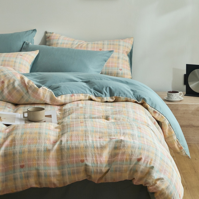 91家纺网 家纺一手货源 找家纺 涵宸家纺 2026新款双层纱印花四件套 D爱的密语