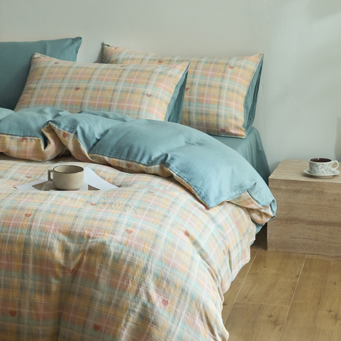 91家纺网 家纺一手货源 找家纺 涵宸家纺 2026新款双层纱印花四件套 D爱的密语