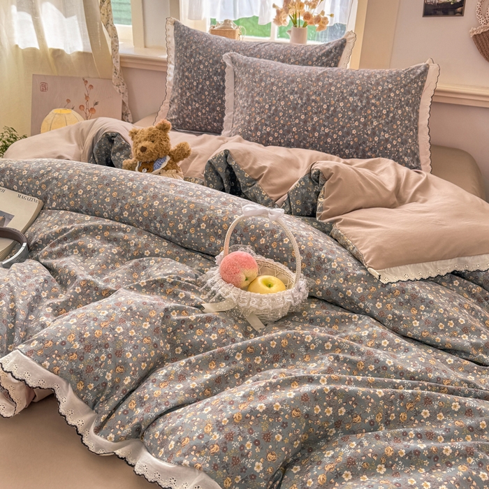 91家纺网 家纺一手货源 找家纺 梵克保罗 2026新款A类仿棉古法水洗棉法式全棉花边四件套 絮语