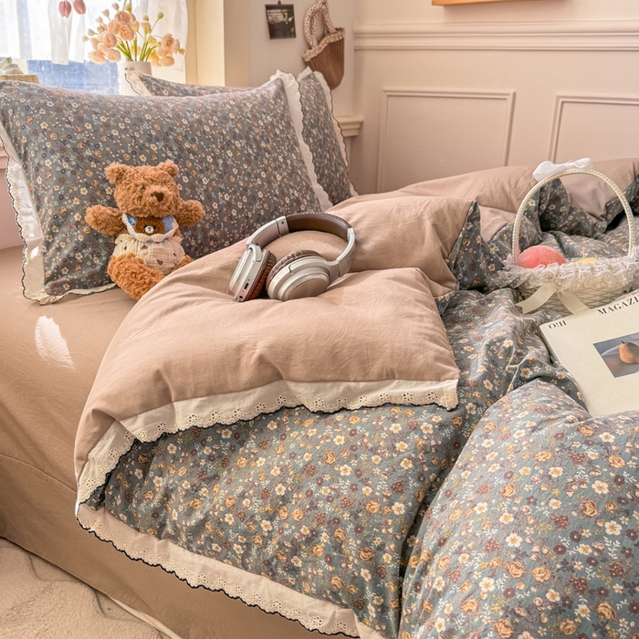 91家纺网 家纺一手货源 找家纺 梵克保罗 2026新款A类仿棉古法水洗棉法式全棉花边四件套 絮语