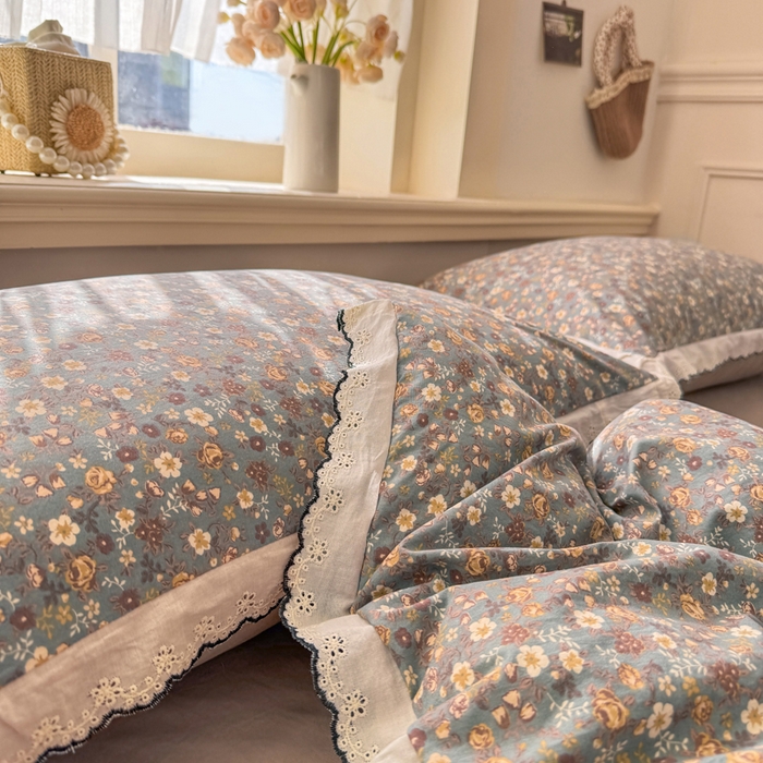 91家纺网 家纺一手货源 找家纺 梵克保罗 2026新款A类仿棉古法水洗棉法式全棉花边四件套 絮语