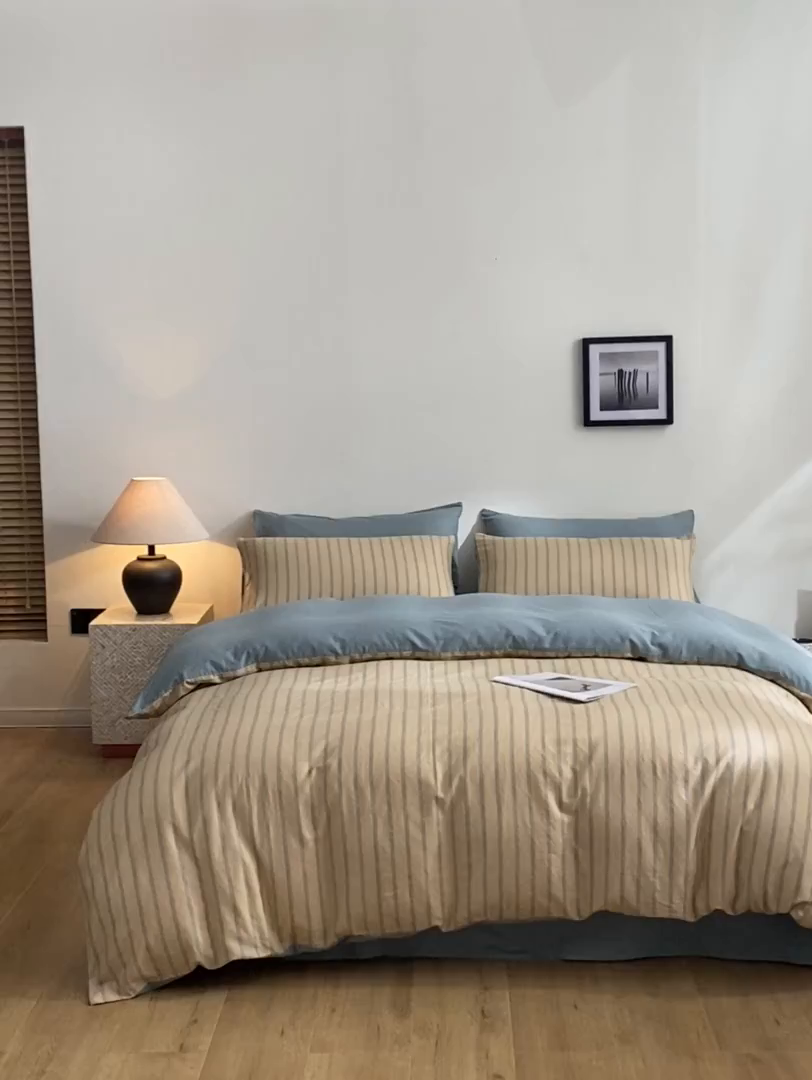 91家纺网 家纺一手货源 找家纺 涵宸家纺 2026新款双层纱印花四件套 D水木年华