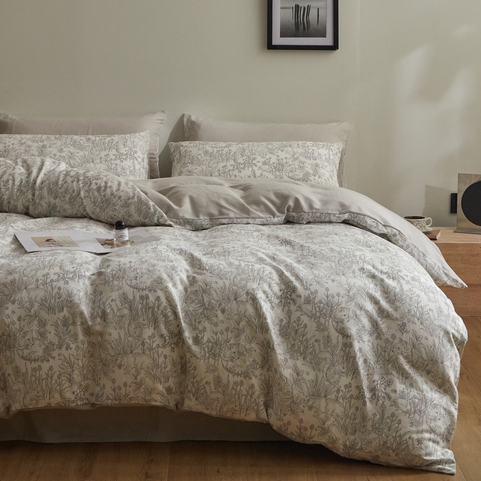 91家纺网 家纺一手货源 找家纺 涵宸家纺 2026新款双层纱印花四件套 F白薇