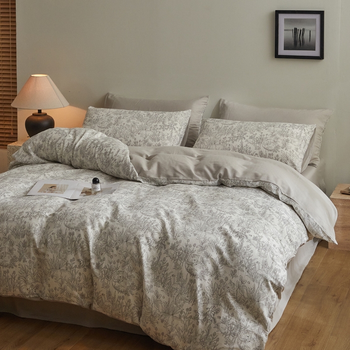 91家纺网 家纺一手货源 找家纺 涵宸家纺 2026新款双层纱印花四件套 F白薇