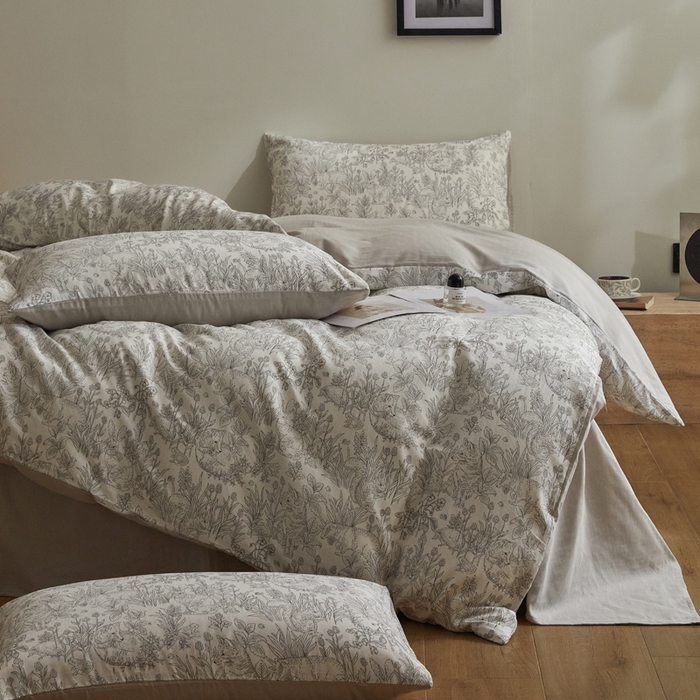 91家纺网 家纺一手货源 找家纺 涵宸家纺 2026新款双层纱印花四件套 F白薇