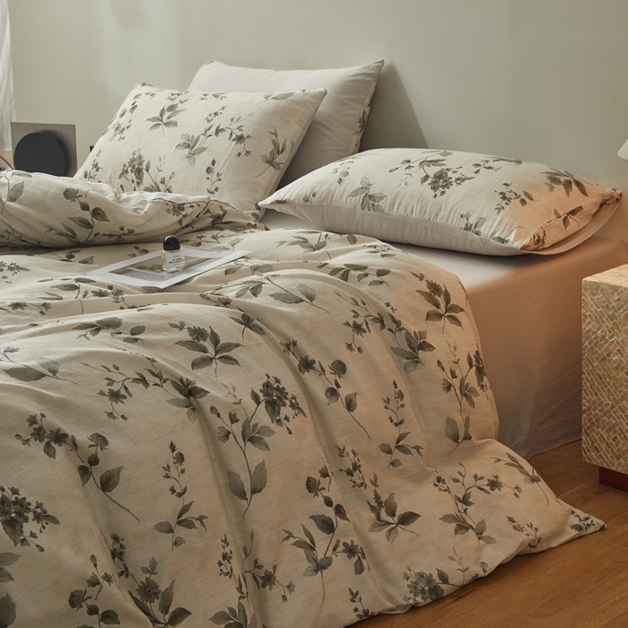 91家纺网 家纺一手货源 找家纺 涵宸家纺 2026新款双层纱印花四件套 F晨光