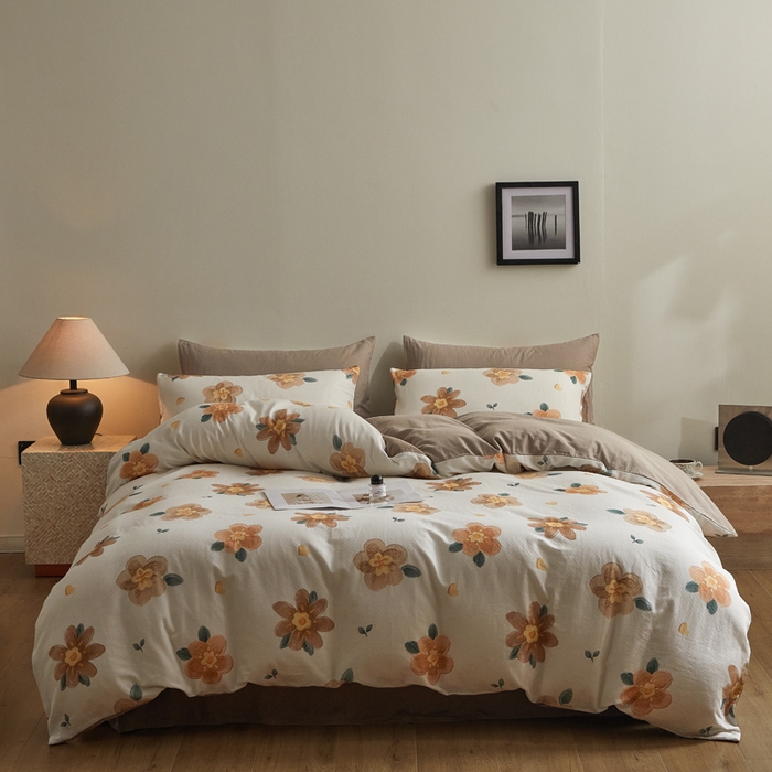 91家纺网 家纺一手货源 找家纺 涵宸家纺 2026新款双层纱印花四件套 F晨花