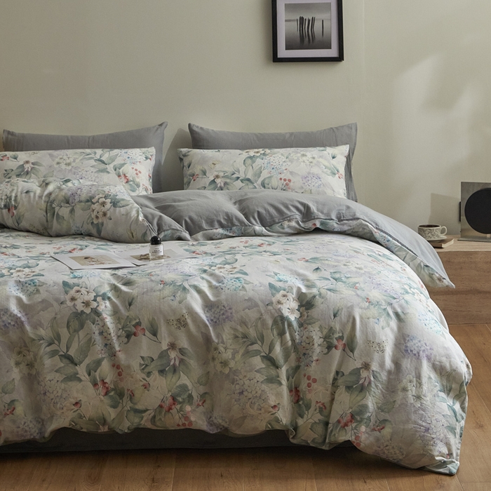 91家纺网 家纺一手货源 找家纺 涵宸家纺 2026新款双层纱印花四件套 F丛林雨