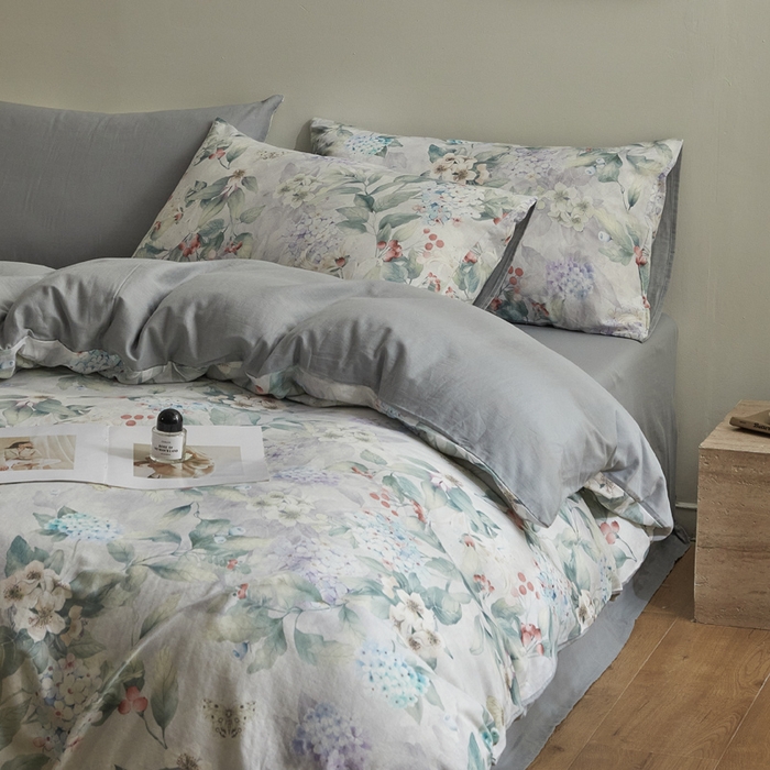 91家纺网 家纺一手货源 找家纺 涵宸家纺 2026新款双层纱印花四件套 F丛林雨