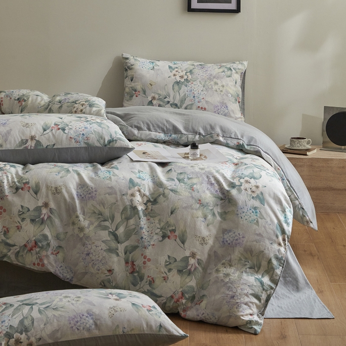 91家纺网 家纺一手货源 找家纺 涵宸家纺 2026新款双层纱印花四件套 F丛林雨