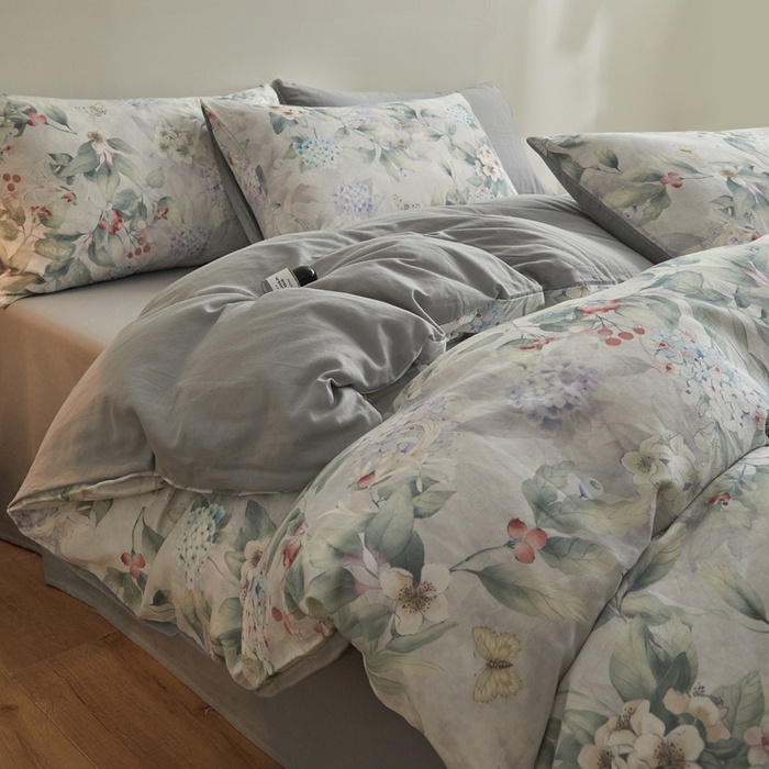 91家纺网 家纺一手货源 找家纺 涵宸家纺 2026新款双层纱印花四件套 F丛林雨