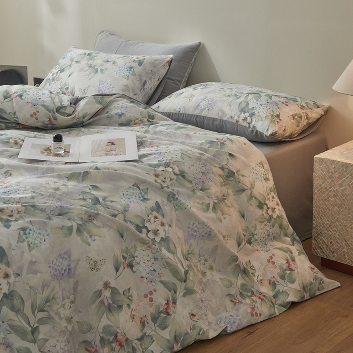 91家纺网 家纺一手货源 找家纺 涵宸家纺 2026新款双层纱印花四件套 F丛林雨