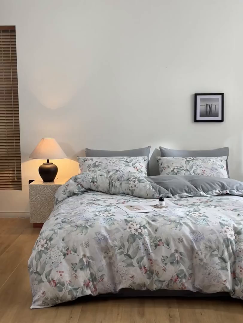 91家纺网 家纺一手货源 找家纺 涵宸家纺 2026新款双层纱印花四件套 F丛林雨