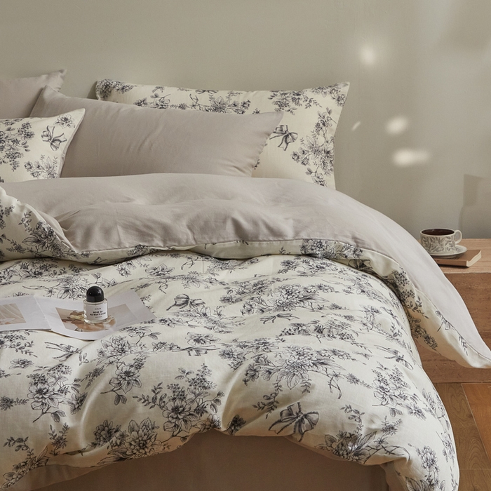 91家纺网 家纺一手货源 找家纺 涵宸家纺 2026新款双层纱印花四件套 F芙丽