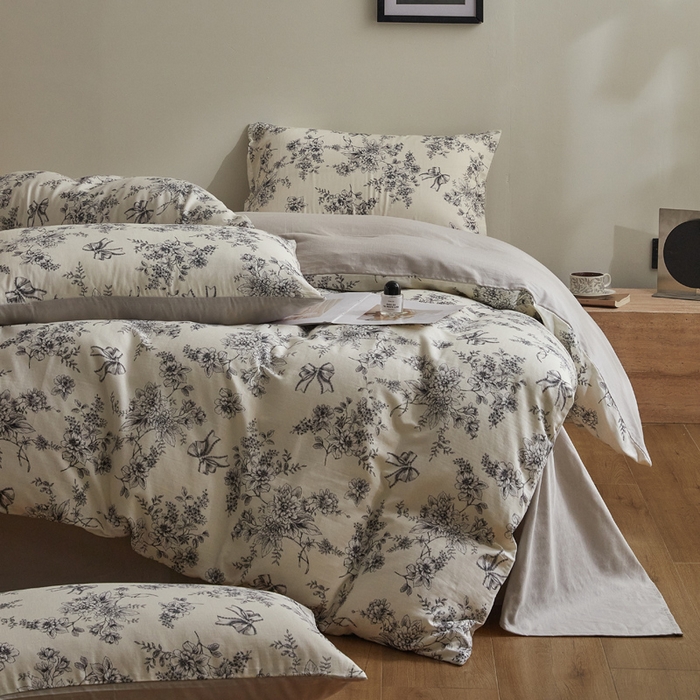 91家纺网 家纺一手货源 找家纺 涵宸家纺 2026新款双层纱印花四件套 F芙丽