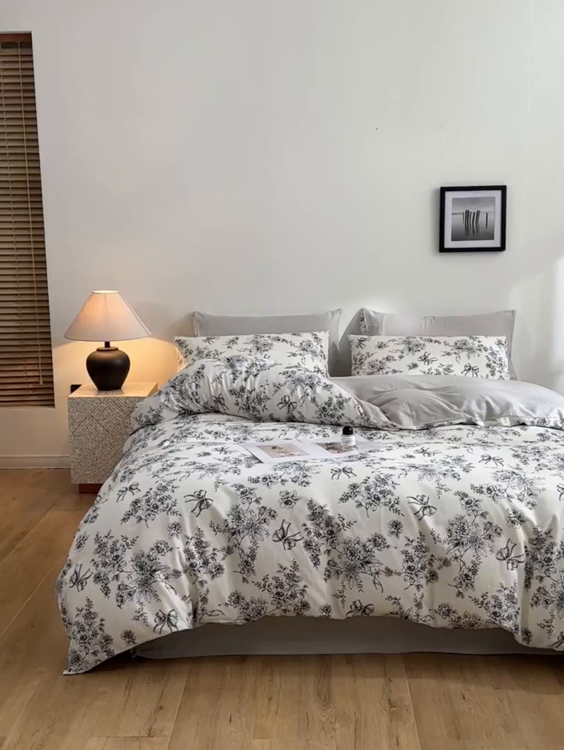 91家纺网 家纺一手货源 找家纺 涵宸家纺 2026新款双层纱印花四件套 F芙丽