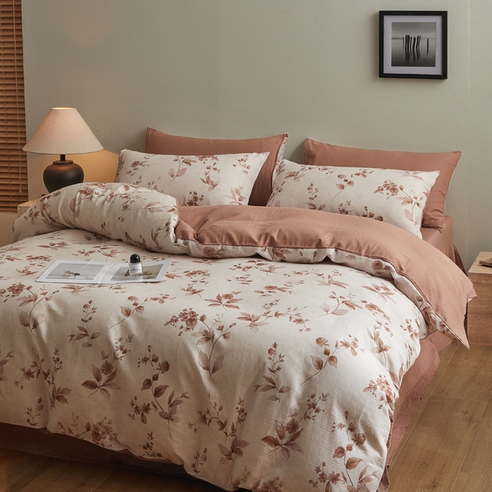 91家纺网 家纺一手货源 找家纺 涵宸家纺 2026新款双层纱印花四件套 F花千朵