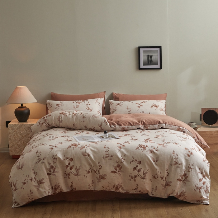 91家纺网 家纺一手货源 找家纺 涵宸家纺 2026新款双层纱印花四件套 F花千朵