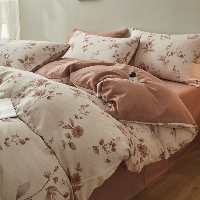 91家纺网 家纺一手货源 找家纺 涵宸家纺 2026新款双层纱印花四件套 F花千朵