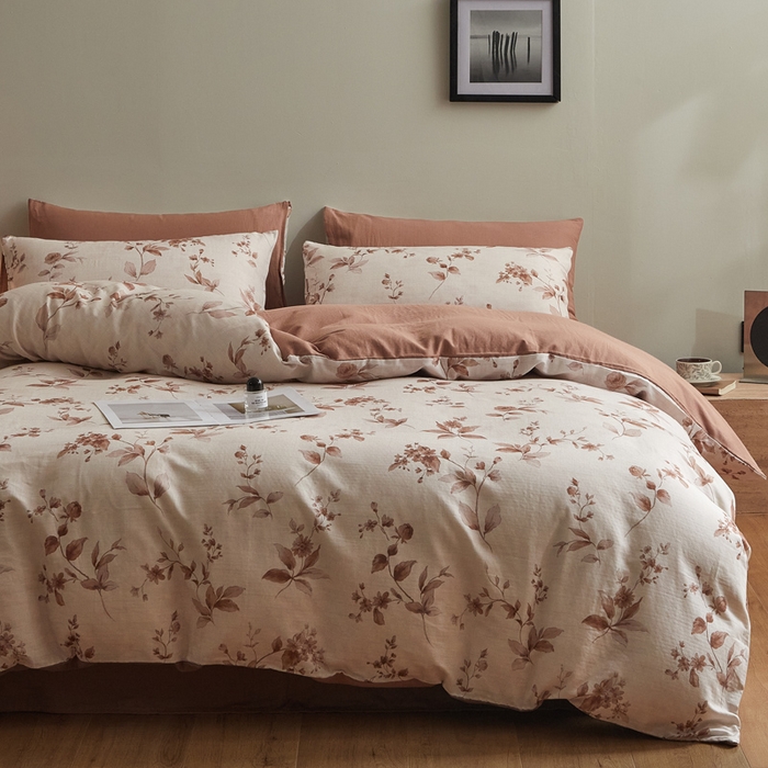 91家纺网 家纺一手货源 找家纺 涵宸家纺 2026新款双层纱印花四件套 F花千朵