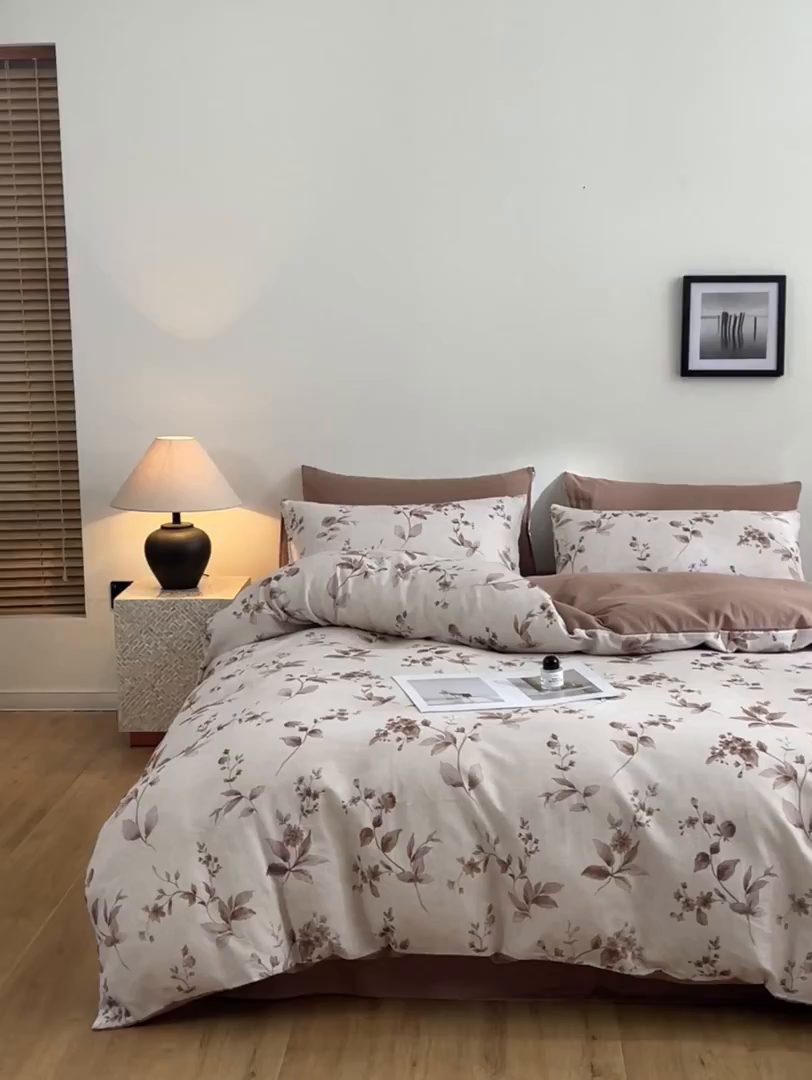 91家纺网 家纺一手货源 找家纺 涵宸家纺 2026新款双层纱印花四件套 F花千朵