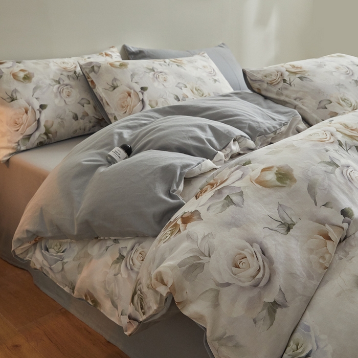 91家纺网 家纺一手货源 找家纺 涵宸家纺 2026新款双层纱印花四件套 F满园-青