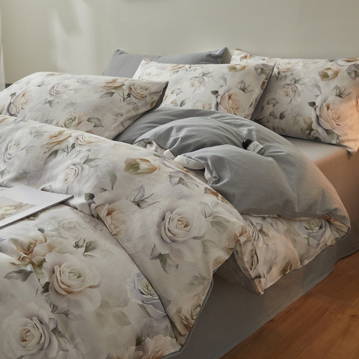 91家纺网 家纺一手货源 找家纺 涵宸家纺 2026新款双层纱印花四件套 F满园-青